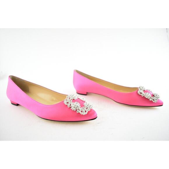 Manolo Blahnik Hangisi Pink Satin Silver Jewel Buckle Ballerina Ballet Flat 36 - Picture 2 of 10